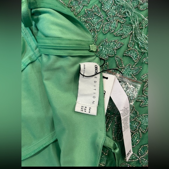ASOS EDITION floral midi dress with beaded fringe in green SIZE 14 - Picture 11 of 11